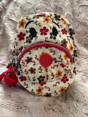 Kipling Cream Floral Face Mini Backpack